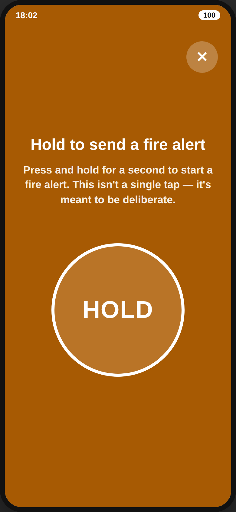 The Fire alert screen mid-hold.