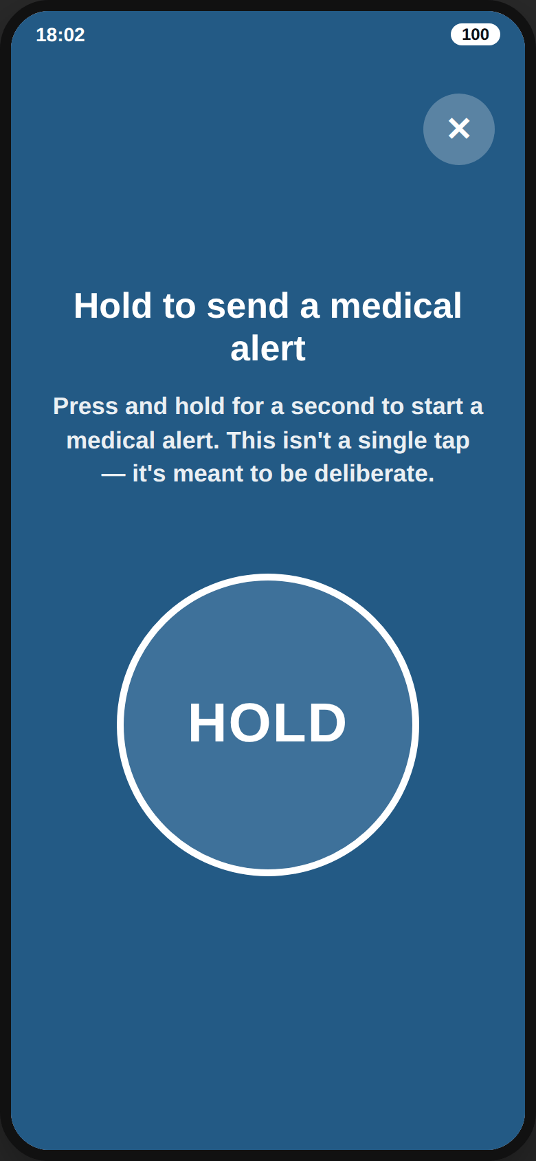 The Medical alert screen mid-hold.